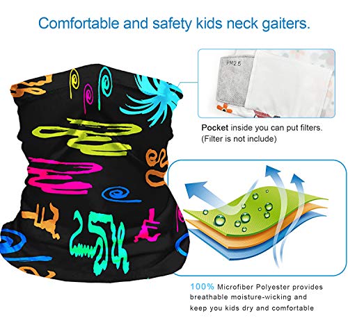 DOMEI 2Pcs Bandana Neck Gaiters for Kids, Breathable Kids Scarf Mask, Cooling Face Scarf for Kids