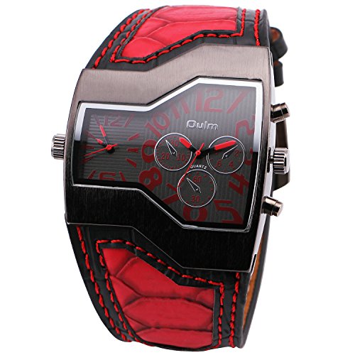 OULM Men Leisure Casual Vogue Fashion Alien Design Wristwatch Red Leather Strap Red 2 Dial Time Display Japan Quartz + Gift Box OULM Men Leisure Casual Vogue Fashion Alien Design Wristwatch Red Leather Strap Red 2 Dial Time Display Japan Quartz + Gift Box