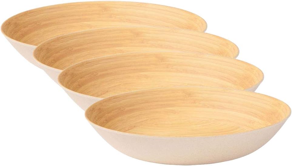 BIOZOYG Ecofriendly tableware set deep plates I 4 bamboo plates big 22 cm I food plates round ivory, BPA-free I children's plates soup plates salad plates bowl eating plates