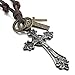 INBLUE Men's Alloy Genuine Leather Pendant Necklace Jesus Christ Cross Adjustable