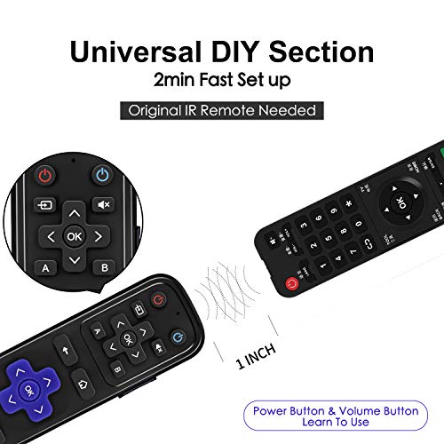 Universal IR Remote Replacement for Roku Streaming Player with 13 Extra Learning Buttons to Control TV Soundbar Receiver All in One (for Roku 1 2 3 4 Premier+ Express+ Ultra,NOT for Roku Stick)