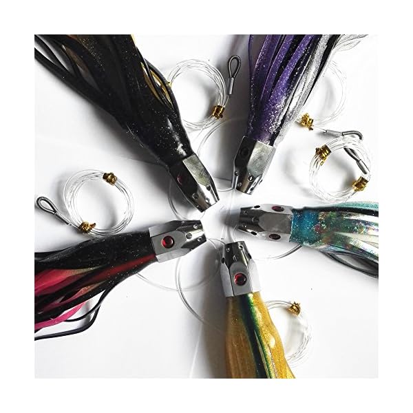 Krazywolf-9-Heavy-Hex-Big-Game-Fishing-Skirted-Jet-Head-Trolling-Lures-Rigged-Hooks5PcsBag8-OuncePc