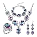 J.MOSUYA 925 Sterling Silver Plated Jewelry Sets for Women Rainbow Mystic Topaz Ring Earring Necklace Set