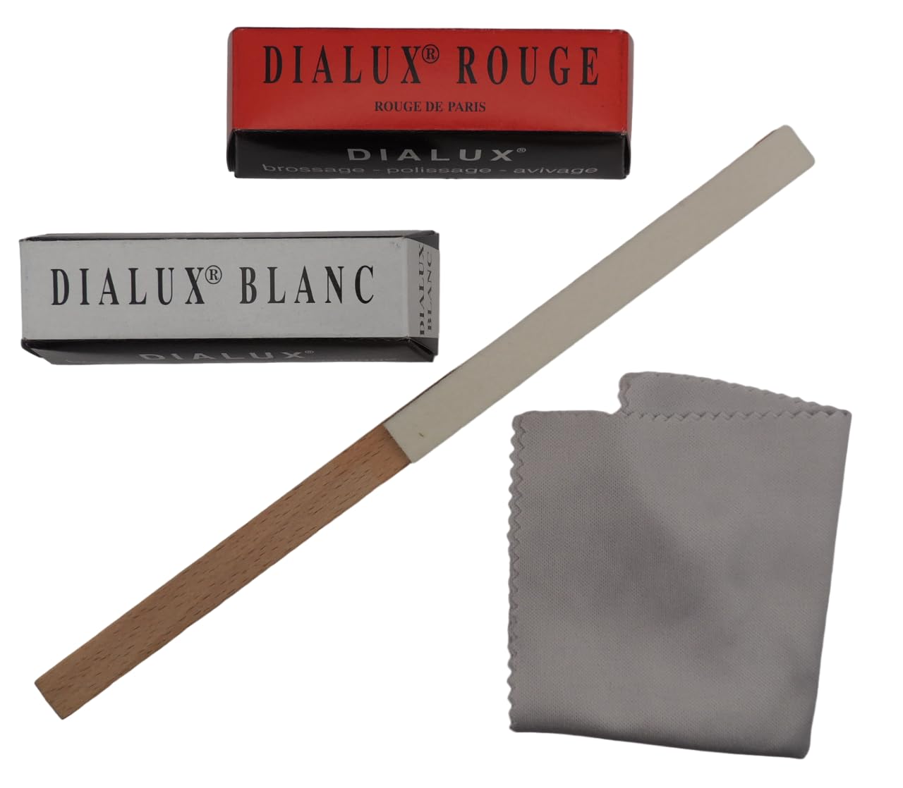 Dialux Red and White Polishing Compound for Silver and Gold - Super Finish and Beautiful Shine - Supplied with a Felt Cabron and Two Microfibres