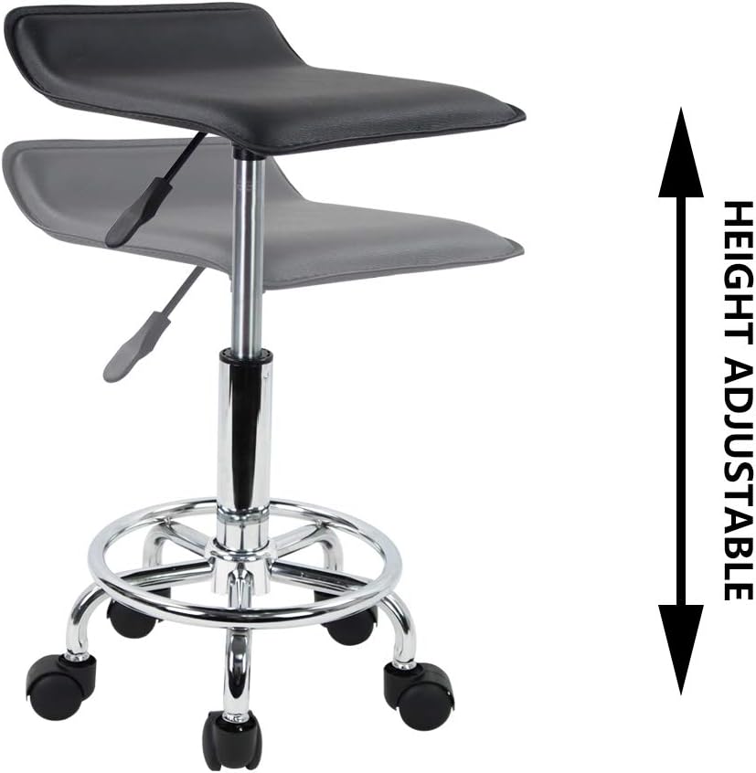 KKTONER Square Height Adjustable Rolling Stool with Foot Rest PU Leather Seat Cushion Medical Spa Drafting Salon Tattoo Work Swivel Office Stools Task Chair Small (Black): Kitchen & Dining
