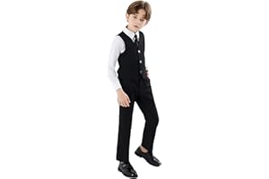 DANUOKU Boys Formal Suit Set with Vest, Pants, Shirt and Bow Tie,Wedding Ring Bearer Outfits for 4-14 Years