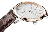 BUREI Men's Watches Ultra-Thin Dial with Rose Gold Hand and Brown Leather Strap