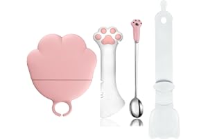 JOYINJOJO Cat Dog Food Can Lids Spoons - Cute Paw Silicone Pet Cans Lids Covers for Dog Cat Food Cans / Can Opener Cat Food Spatula Spoons for Wet Food / Cat Treat Spoon for Lickable Squeeze up Treats, Pink