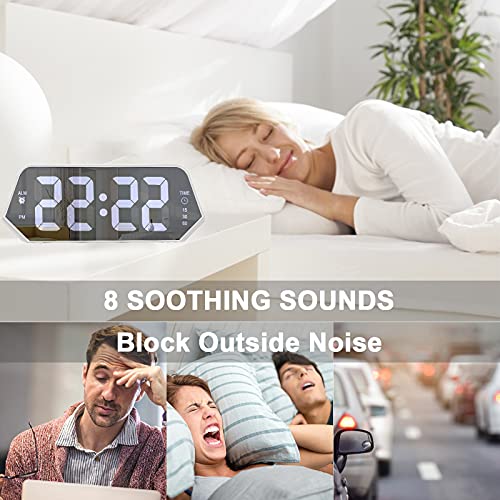 Digital Alarm Clock, 8 Natural Sounds Bedroom Clock, 8" Large Mirror Surface LED Clocks