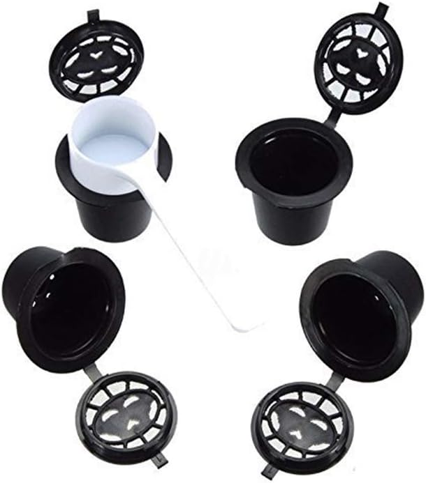 Isuper 1 set (5 pcs) Coffee Capsule 4X Pods with Mesh Filter and Scoop Nespresso capsule reusable Reusable coffee filter for coffee maker