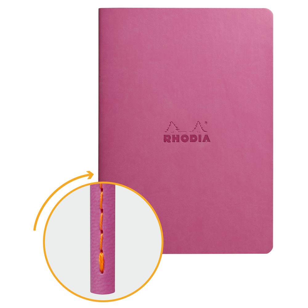 RHODIA 116461C - Soft Lilac Textile Stitch Notebook - A5 - Dot Dot - 64 pages - Ivory Clairefontaine Paper 90 g/m - Faux Leather Cover - Rhodiarama Collection
