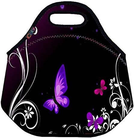 Purple Butterfly Soft Friendly Insulated Lunch box Food Bag Neoprene Gourmet Handbag lunchbox Cooler warm Pouch Tote bag For School work