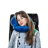 J & U Travel Pillow- For Airplane, Bus, Train & Car- Neck Support Cervical Pillow For Traveling, Sleeping & Office - Best Solution For Relief From Neck Pain Soft & Comfy-Blue