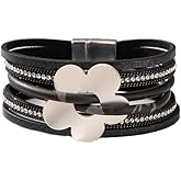 Flower Charm Wrap PU Leather Bracelet for Women Lady Trendy Multi-Layer Cuff Bracelet Handmade Bracelets Jewelry