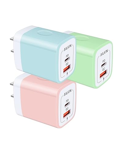 3pack Dual Port USB C Power Adapter, Usbc Pd with USB A Qc
