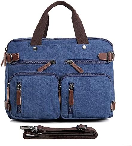 Convertible Backpack Messenger Bag Shoulder bag Canvas Handbag Large Business Briefcase Multi-functional Computer Bag Travel Laptop Backpack BookBag Military Satchel For Men/Women (15.6, blue)