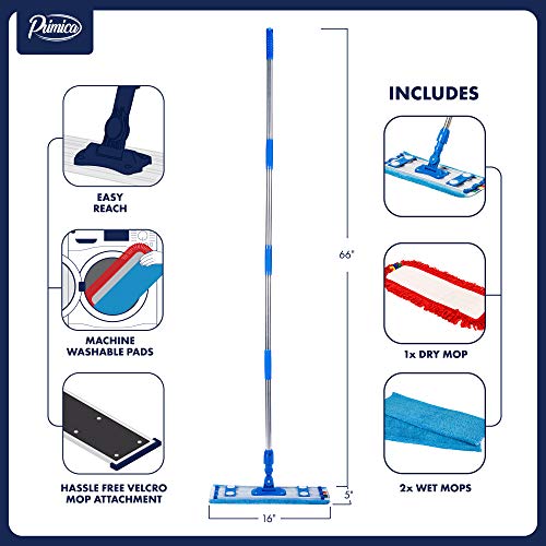 Microfiber Mop Kit - Professional Mops for Floor Cleaning - Easy Microfiber Mopping for Laminate, Hardwood, Tile, Bamboo and Stone Floors - Mop Pads Included - Telescopic Handle