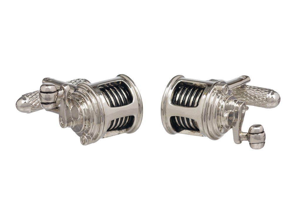 Fishing Reel Cufflinks - Anglers Fish Reel Shirt Cufflinks Silver Colour Presented in Onyx Art London Cufflink Box