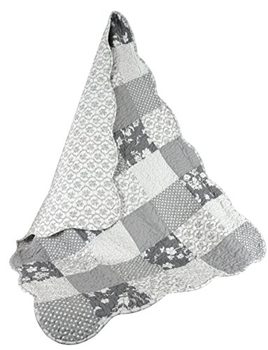 Stephan Baby Reversible Pieced Florals & Dots Crib Quilt with Scalloped Hem, Gray and White