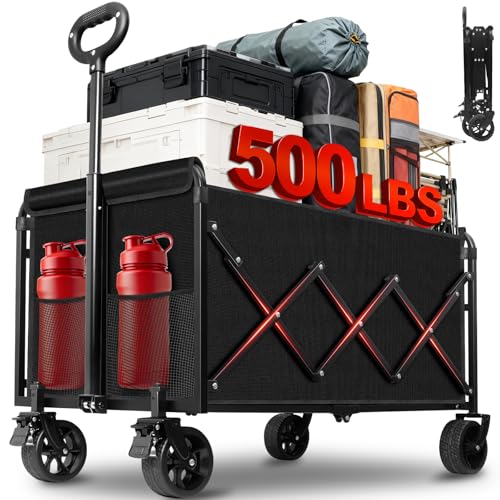 Collapsible Wagons Carts Foldable Wagon, 500LBS Wagon Cart Foldable Heavy Duty…