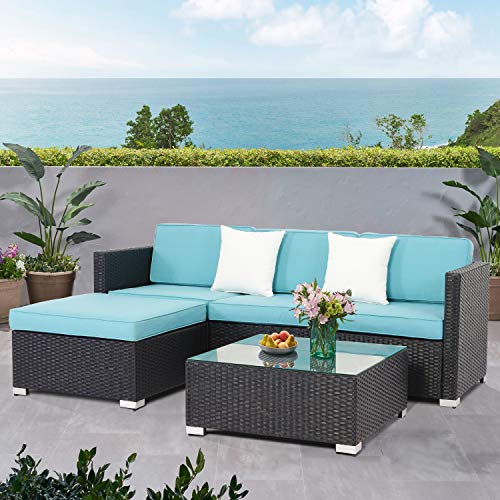SUNCROWN 5Pices Outdoor Patio Sofa Set, AllWeather Black Wicker