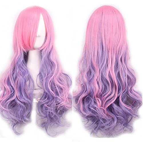 DEESEE Lady Long Hair Wig Curly Wavy Synthetic Anime Party Full Cosplay wig