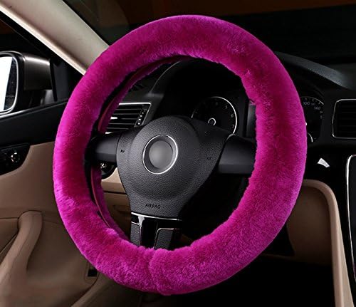 DSstyle Wool Soft Steering Wheel Cover Plush Wool Soft Fluffy Steering Cover Guard FluorescentPink