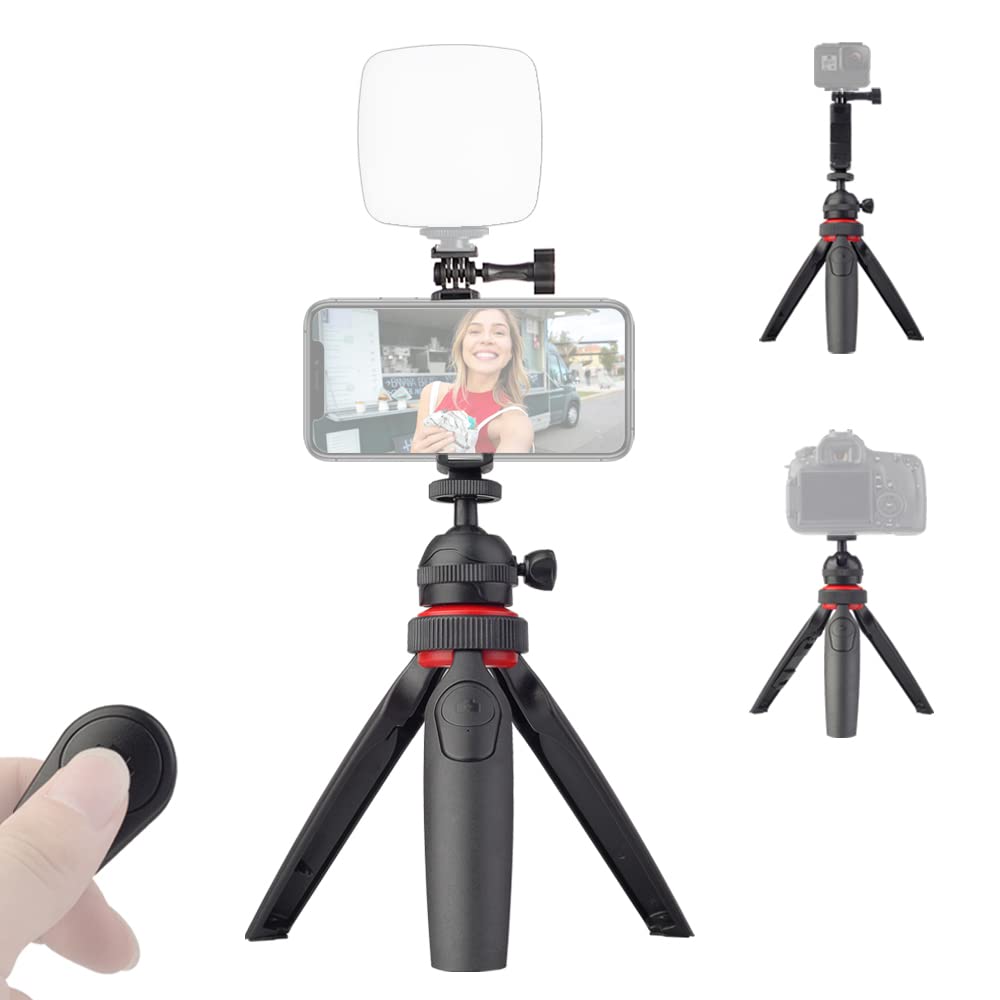 Mini Stripod for Iphone Camera, Flexible Tripod with Remote and Universal Phone Mount & GoPro Mount, 360° Rotating Mini Tripod Compatible with iPhone Cellphone Compact DLSR Camera GoPro (Black)