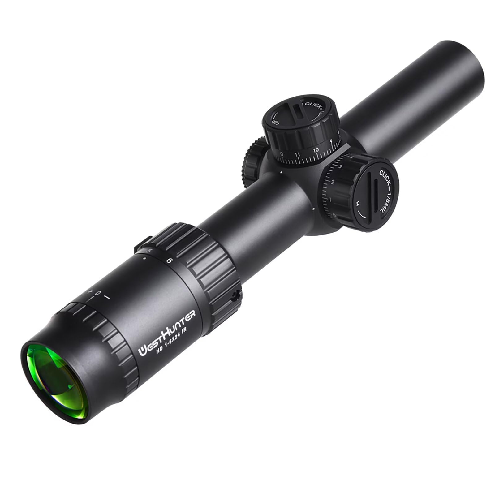 WestHunter Optics HD 1-6x24 IR Riflescope, 30mm Tube Red Green Illuminated Reticle Second Focal Plane Tactical Precision 1/5 MIL Shooting Scope | Reticle-B, Only Optics & Basic Accessories