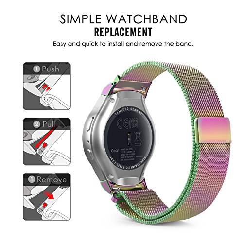 Gear S2 Watch Band, MoKo Milanese Loop Stainless Steel Mesh Bracelet Smart Watch Strap + Connector for Samsung Gear S2 SM-R720 & SM-R730 Smart Watch (NOT FIT Gear S2 SM-R735), COLORFUL - Thumbnail 6