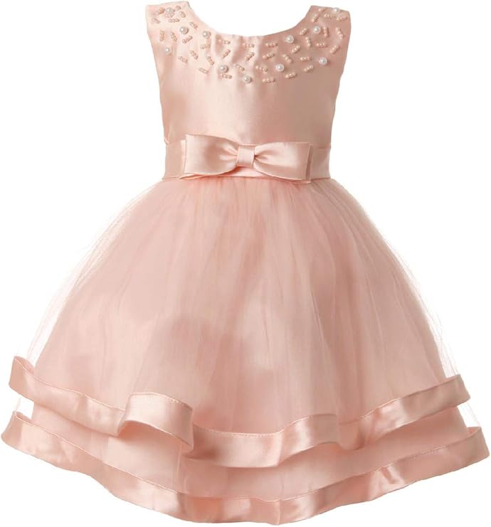 Amazon.com: Blush Pink Baby Girls Dress Satin Tulle Faux Pearls Christmas Wedding Party Birthday 