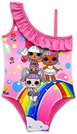 Rohero Toddler Baby Girls Swimsuits One-Piece Doll Print Ruffle Swimwear Bathing Suit for Doll Surprised