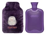 2 Liters Classic Rubber Hot Water Bottle & Luxurious Cozy Faux Fur Cover Set (Purple Owl/Purple Bottle)