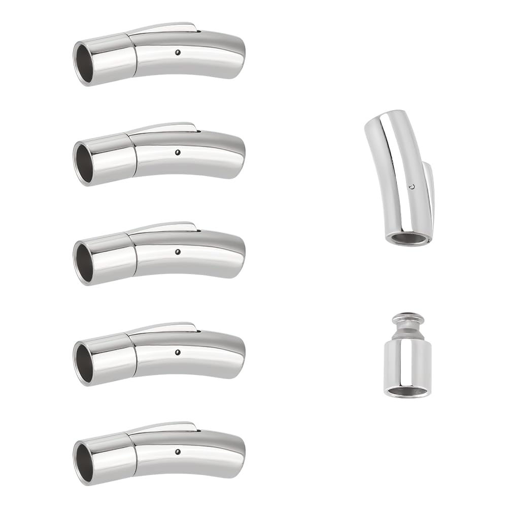 UNICRAFTALE About 6Pcs Bracelet Clasps 304 Stainless Steel Bayonet Clasps Column Leather Cord Clasps Tube Jewelry Clasps with Push Button Necklace Clasps for Jewelry Making 6mm Hole
