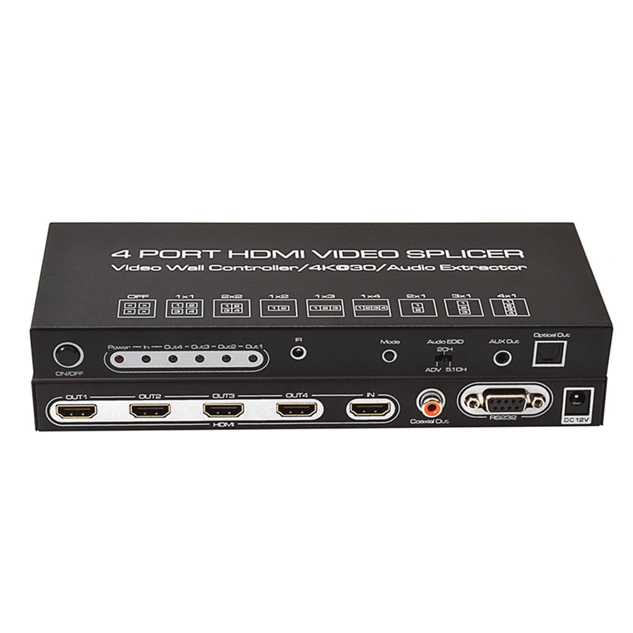 4K @ 30HZ 2x2 Video Wall Controller 1 HDMI Input 4 HDMI Output Video Processor Support screen 180 degree rotation support 1X1 1X2 2X1 2x2 1X3 3X1 1X4 4X1