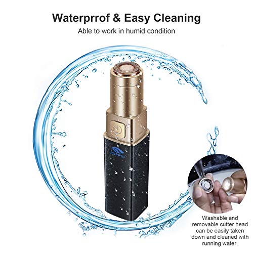 Facial Hair Removal for Women, POPPYO Painless Hair Remover Ladies Mini Travel Size Hair Trimmer for Peach Fuzz, Chin Cheek Hair, Upper Lip Moustaches, Sideburns, Waterproof, Battery Powered