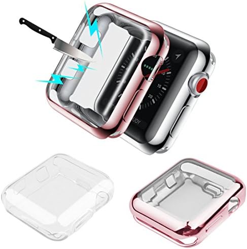 Wolait Compatible with Apple Watch Screen Protector and Case, [2pack] 42mm Soft TPU Case with Built-in Screen Protector Compatible for iWatch Series 3 Series 2 Series ,Rose Gold+Clear