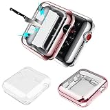 Wolait Compatible with Apple Watch Screen Protector and Case, [2pack] 38mm Soft TPU Case with Built-in Screen Protector Compatible for iWatch Series 3 Series 2 Series 1 (Rose Gold+Clear)