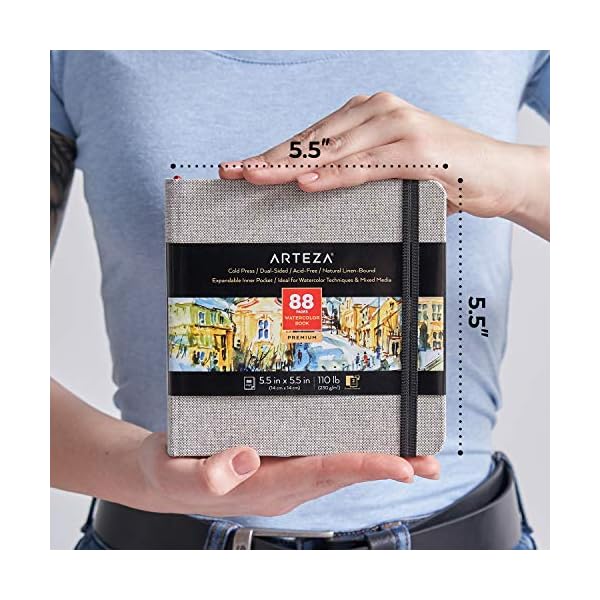 Arteza Watercolor Sketchbooks, 5.5×5.5inch, 3Pack, 132 Sheets, Gray