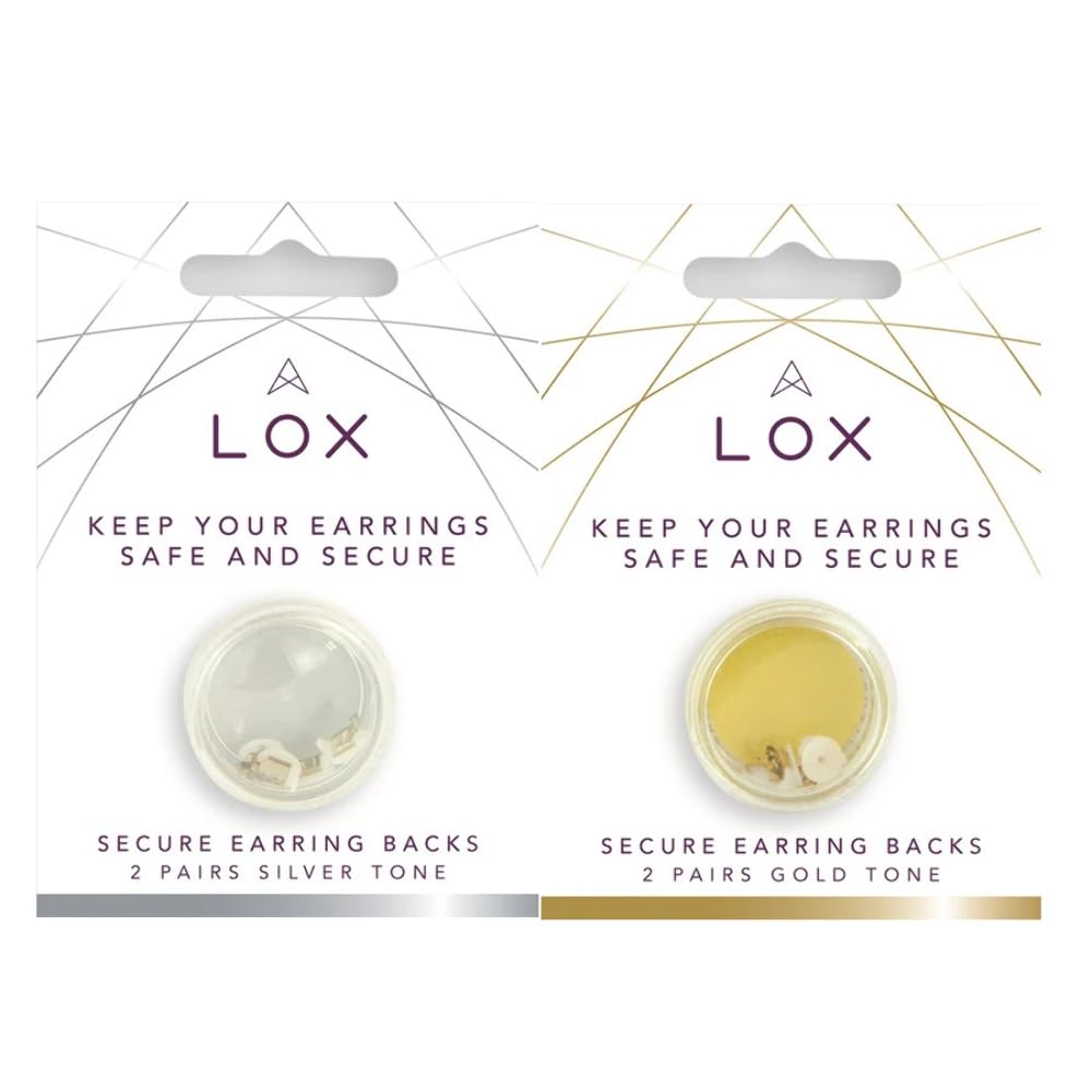 Aloxia Lox SecureLocking Earring Backs Double Pack 4 Pairs in Total (2 Pair of Gold and 2 Pairs of Silver in Pack)