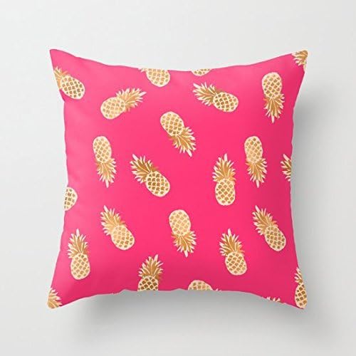 Gold Pineapples Tropical Pink Cushion Throw Pillow Cover 26 x 26 In