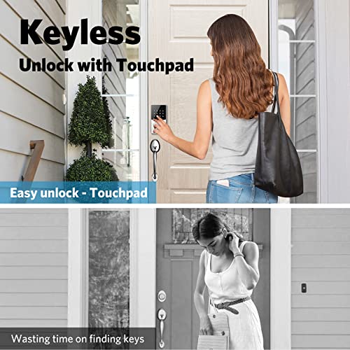 Keyless Entry Door Lock, Bluetooth Smart Lock with Touchscreen Keypads, App Control, Digital Deadbolt lock Easy to Install, 50 User Codes, Security Waterproof Locks for Front Door, Home Use, Apartment