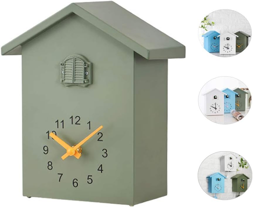 Cuckoo Clock, Simple White Birdhouse, Minimalist Modern Design Clock Pendulum, Natural Field Recordings,Wall Clock Art Home Living Room Kitchen Office Decor Decoration (Green)