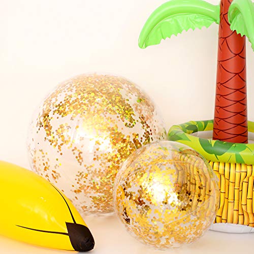 Hsei 3 Pieces Inflatable Beach Ball Glitter Beach Ball Floatable Confetti Ball for Summer Beach, Pool and Party Favor (Golden, 16 and 24 Inch)
