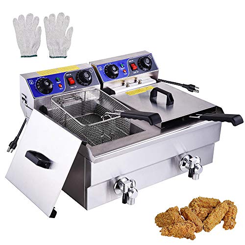 WeChef Commercial Dual Tanks Electric Deep Fryer with Basket Timers Drains Reset Button French Fry Restaurant 23.4L