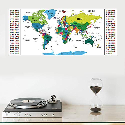 Scratch off World Map Deluxe Edition Detailed Travel Map with Capitals States Cities Scratch Map International Personalised World Map Posters World Scratch Map Poster Wall Art 94 x 40 cm White