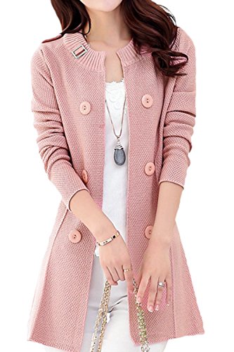 Asher Women's Loose Open Front Mid-long Knit Cardigan Sweater (US M, Pink)