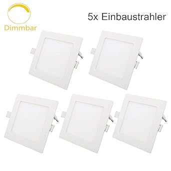 Erwei 5er 12W LED Panel Dimmbar Einbaustrahler Eckig LED Einbauspot IP44 Deckenleuchte Warmweiß Deckenspot LED Panellampe Ein