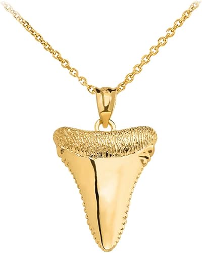 Amazon サメの歯ラッキーペンダントネックレスin Polished 10 Kイエローゴールド ネックレス 通販