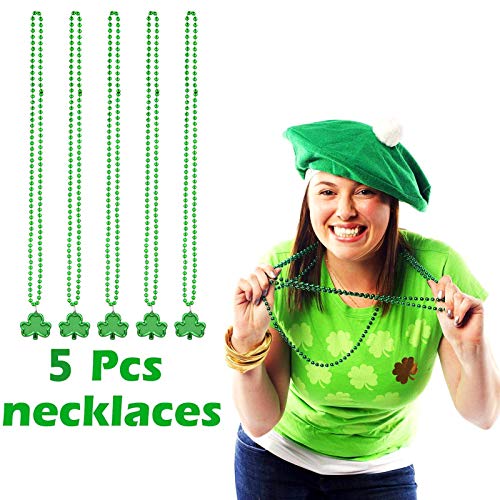 [104 Pcs] St. Patricks Day Party Favors, Includes 72 Saint Patrick Temporary Tattoos, 12 Beards,10 Shamrock Bracelets, 5 Sunglasses and 5 Shamrock Necklaces, Great Party Supplies for Home School and Office Party